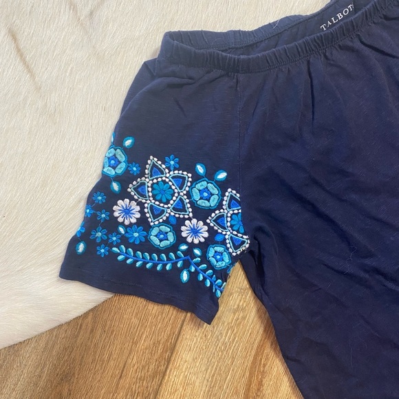 Talbots Women's Navy Blue Boho Floral Embroidered Peasant Shirt - Picture 3 of 6